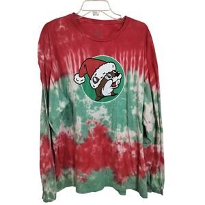M627) Buc-ees Men Red & Green Tie Die Long Sleeve Tee XL